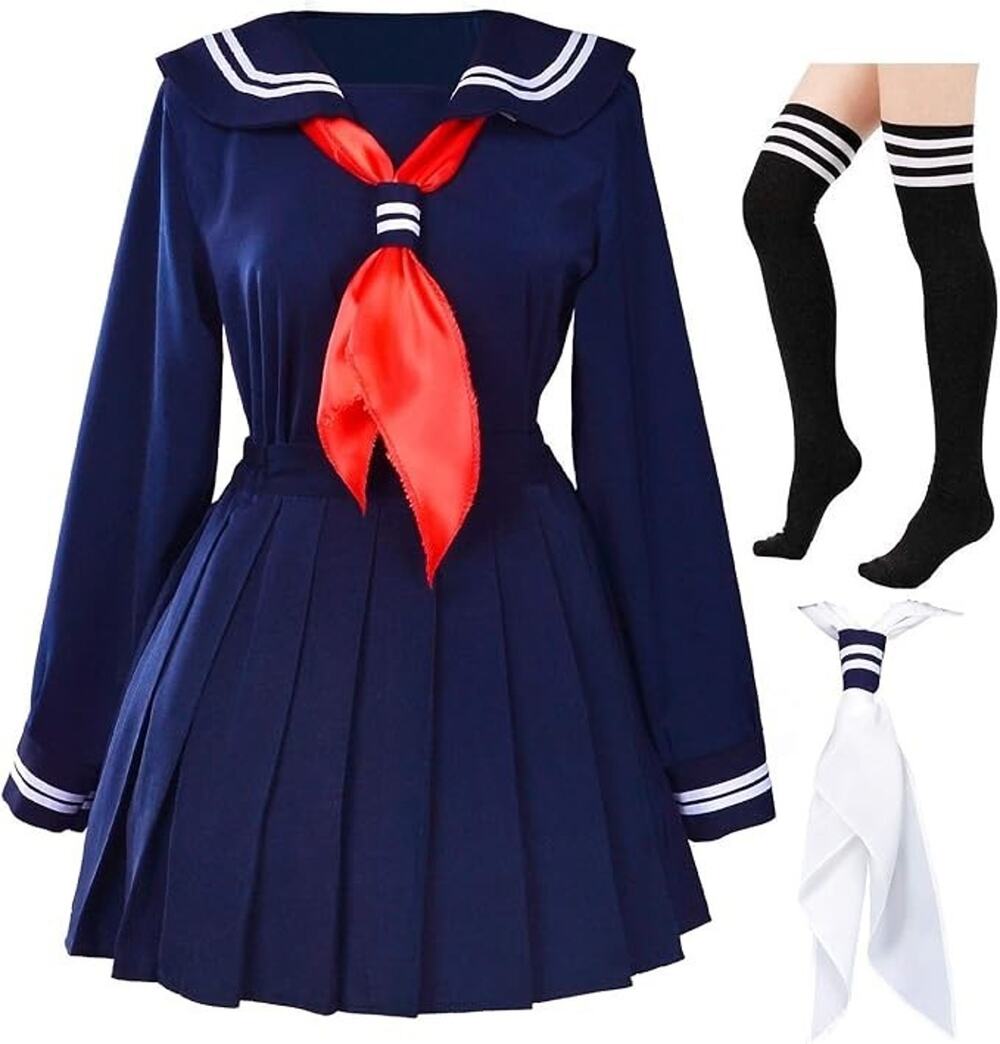 Classic Japanese School Girls Sailor Dress Uniform Anime Cosplay Halloween, S/M